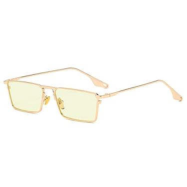 Imagem de Óculos de sol masculinos vintage pequenos retângulos de metal hip pop feminino óculos de sol de luxo steampunk quadrados óculos de sol clássicos, c10 ouro verde, china