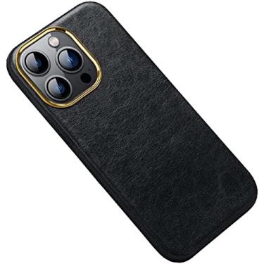 Imagem de HAODEE Capa de telefone traseira de couro genuíno, para Apple iPhone 13 Pro Max capa 6,7 polegadas 2021 capa resistente a arranhões à prova de choque com tudo incluso (cor: preto)