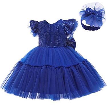Imagem de Tingpai Amazon Roupa Inf l Vestido Inf l Lantejoula Pequena Manga Mosca Vestido de Saia de Tule Vestido Inf l Vestido Inf l D0795 Azul Claro 100