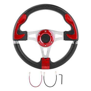Imagem de Volante Senyar, 320mm/12.5in Volante esportivo para carro com botão de buzina Peças de reposição modificadas automaticamente para carro Acessório modificado para carro (vermelho)