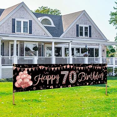Imagem de Banner Decorações Feliz Aniversário de 70 Anos para Mulheres, Rose Gold 70 Aniversários, Decoração Engraçada de Festa de Aniversário de 70 Anos para Ambientes Internos