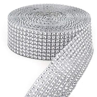 Imagem de 8 fileiras de 9 metros prata diamante strass fita de malha bling envoltório a granel para bolos de casamento decorações de aniversário chá de bebê eventos suprimentos de festa, artes (8 fileiras de prata, 1 peça)