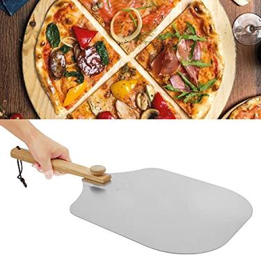 Imagem de AB1 Pizza Peel Metal Pizza Pizza Paddle Espátula de pizza com cabo dobrável de madeira Pá antiaderente para forno de pizza Ferramenta de torneamento de pizza para assar biscoitos caseiros de pizza AB1 (1 conjunto)