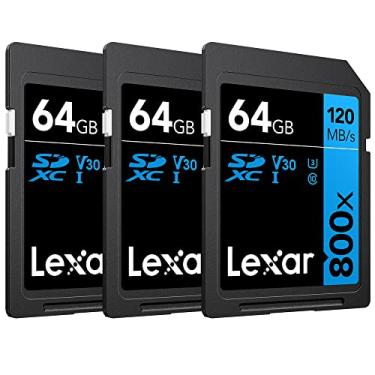 Imagem de Lexar Cartão de memória 64GB de alto desempenho 800x UHS-I SDHC Série azul - (pacote com 3)