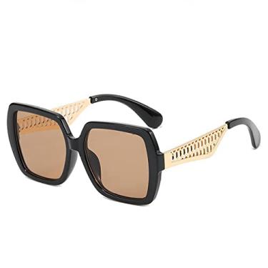 Imagem de Óculos de sol quadrados gradiente tendência de luxo masculino moda feminina pernas de metal oco grande armação óculos de sol uv400 óculos de proteção, chá preto, tamanho único