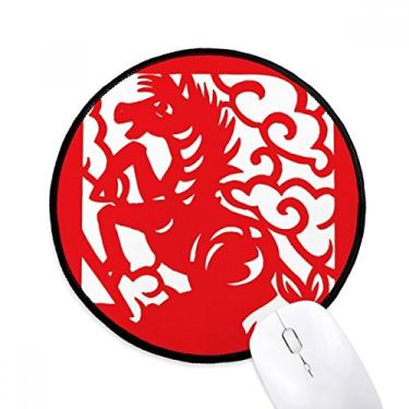 Imagem de DIYthinker Cavalo de corte de papel animal china zodíaco mouse pad desktop escritório tapete redondo para computador