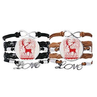 Imagem de DIYthinker Pulseira de corte de papel vermelho de cervo de desenho animado pulseira de corda de couro conjunto duplo presente, Não se candidatar