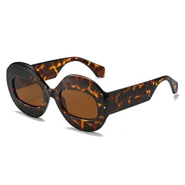 Imagem de Óculos de sol redondos de retalhos exclusivos para mulheres moda chique óculos de sol feminino gradiente sexy óculos de sol gafas, chá de leopardo, tamanho único