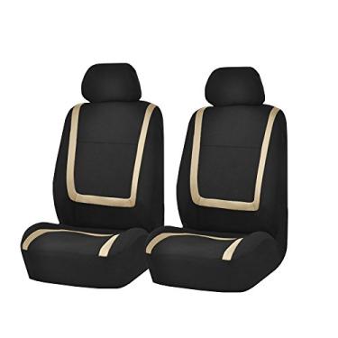 Imagem de FH Group FB032BEIGE102 Conjunto de capas de assento automotivo de tecido liso exclusivo, ajuste universal, serve na maioria dos carros, SUVs e caminhões