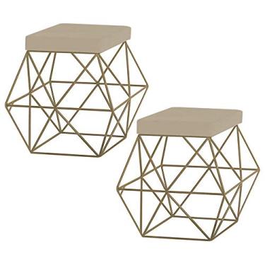 Imagem de Kit 2 Puffs Decorativo Sala de Estar Base Gold Trixie Veludo Bege - Gran Belo