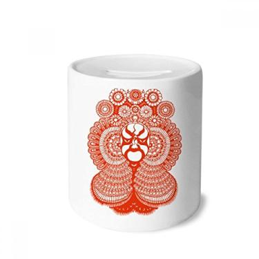 Imagem de DIYthinker Caixa vermelha de cerâmica para dinheiro com cabeça de ópera chinesa, presente de cofrinho