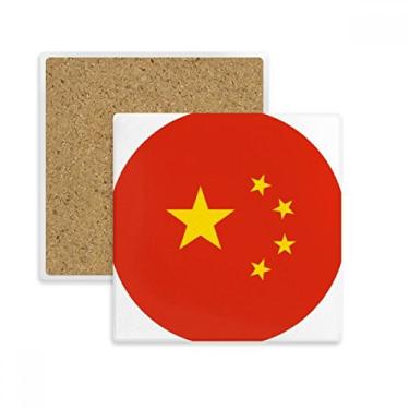 Imagem de Porta-copos quadrado com símbolo asiático da bandeira nacional da China, pedra absorvente para bebidas, presente de 2 peças