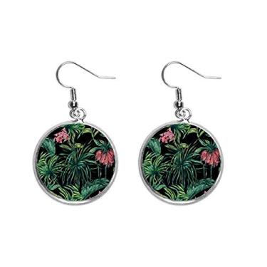 Imagem de Brinco feminino de flor com folha de céu escuro com pingente de prata