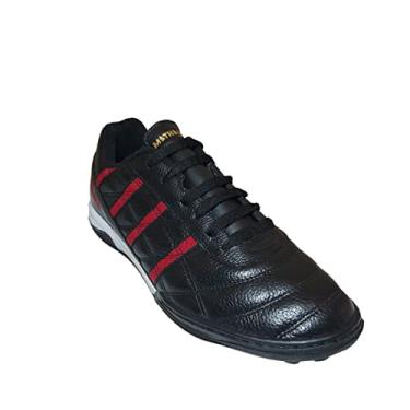 Imagem de Chuteira Society Mathaus Grama Sintética No Couro Cor:Preto+Vermelho;Tamanho:39;Gênero:Unissex