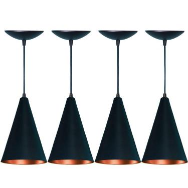 Imagem de Kit 4 Lustres Balcão Cozinha Americana Preto Fosco e Cobre