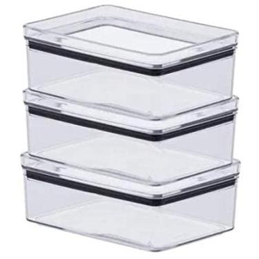 Imagem de 03 Potes Herméticos Porta Frios Empilháveis Multiuso Transparente 770ml