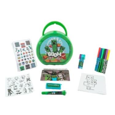 Imagem de Minecraft Coloring & Sticker Activity Set para crianças com estojo de transporte de viagem
