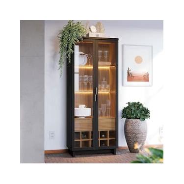 Imagem de Cristaleira Colibri Guanabara MDP com 3 Prateleiras, 2 Portas de Vidro, 1 Gaveta e 1 Adega