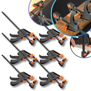 Imagem de Kit 5 Grampo Sargento Aperto Rápido P/Marceneiro Quick-Grip 150x45x265mm P/Fixação de Peças Móveis Madeira e Compensados Pressão Reforçado Marcenaria Alicate Multiuso Presilha Garra Pinça 265mm