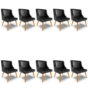 Imagem de Kit 10 Cadeiras Estofadas Para Sala De Jantar Pés Palito Lia Sintético