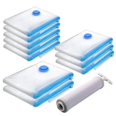 Imagem de Kit 10 Sacos a Vácuo com Bomba Manual Organizadores para Mala Roupas Viagem Cobertores Guarda Roupa