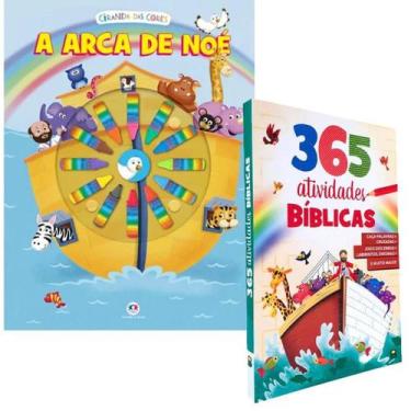 Imagem de Kit 2 Livros Infantil De Colorir Giz De Cera A Arca De Noé Com 365 Ati