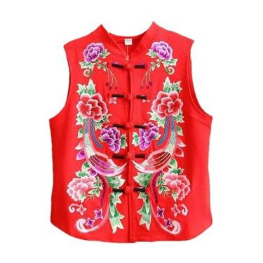 Imagem de KANG POWER Colete feminino étnico curto vintage étnico chinês colete sem mangas jaqueta Tang Suit National Flower Bordado Vest, Cor 2, XX-Large