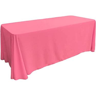 Imagem de LA Linen Toalha de mesa retangular lavável de popelina de poliéster, capa de mesa resistente a manchas e rugas 90x132, pano de mesa de tecido para jantar, cozinha, festa, feriado 227 x 332 cm, rosa choque