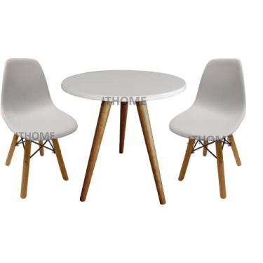 Imagem de Mesa Infantil Redonda 52cm Pe Palito 50cm + Cadeira Eiffel (Branco, 2 Cadeira Infantil)