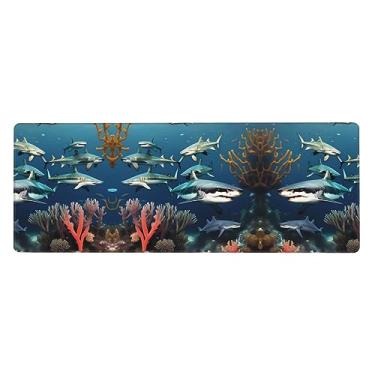 Imagem de Sharks Under The Sea – Teclado de borracha extra grande, 30 x 80 cm, teclado multifuncional superespesso para proporcionar uma sensação confortável