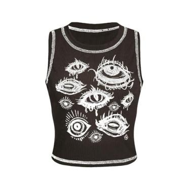 Imagem de SOLY HUX Camiseta regata feminina Y2k Goth Eye Print cropped gola redonda sem mangas verão, Estampa marrom, PP