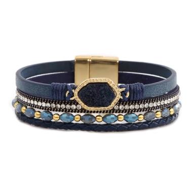 Imagem de AZORA Pulseira feminina de couro barroco pérola envolvente pulseiras lindas pulseiras de ouro feitas à mão, joias boêmias, presente para mulheres, 7.7 inches, Couro, Quartzo