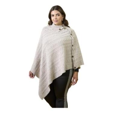 Imagem de Poncho Feminino Botões Na Gola E Na Lateral Assimétrico Top-Feminino