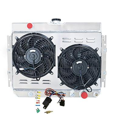 Imagem de Cubauto Radiador de alumínio para Chevy 1963-1968 Bel Air Impala, 1964-1965 Chevelle El Camino, 1967-1968 Caprice, 1963-1968 Biscayne, 59-61 Kingswood L6 V8 GAS, 3 fileiras radiador + Shroventilador e relrelé e e é Kits