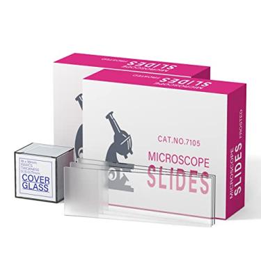 Imagem de Vabiooth Kit de lâminas de microscópio de 200 peças de bordas foscas, lâminas de microscópio em branco pré-limpas e tampas quadradas de 22 x 22 mm de vidro para microscópios trinoculares binoculares
