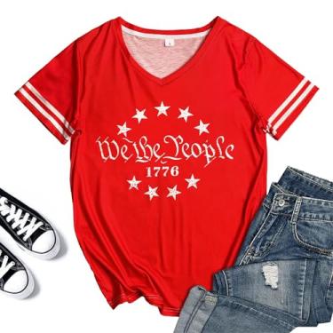 Imagem de Camiseta de 4 de julho para mulheres do Dia da Independência dos Veteranos Memorial Day Patriotic Top, Vermelho, XXG