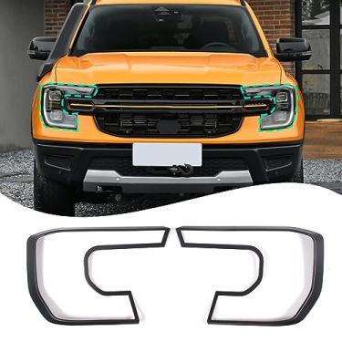 Imagem de Lcojicep Capa de acabamento de moldura de lâmpada grande frontal compatível com Ford Ranger 2023, adesivo decorativo de proteção de capôs de lâmpada acessórios externos (luz grande frontal,