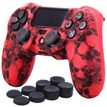 Imagem de YoRHa Water Transfer Printing Skull Silicone Cover Skin Case for Sony PS4/slim/Pro Dualshock 4 Controller x 1(red) with Pro Thumb Grips x 8