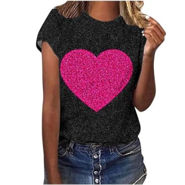 Imagem de MaMiDay Camisetas femininas engraçadas de coração de manga curta estampadas estampadas blusas elegantes casuais modernas 2024 camiseta fofa, A02#multicolorido, GG