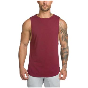 Imagem de Camiseta regata canelada lisa para academia masculina verão outono gola canoa colete masculino 2024 ajuste regular, F-070 Vermelho, XG