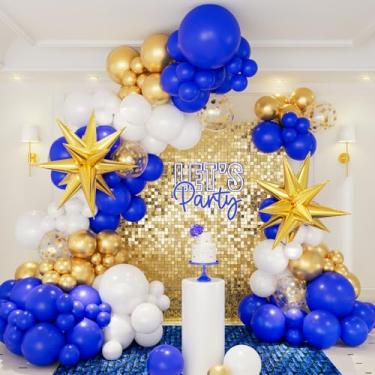 Imagem de 146pcs Blue and Gold Balloons Garland Arch Kit with Gold Exploding Star Foil Balloons for Graduation Wedding Engagement Baptism Anniversary New Years Birthday Party Decorations