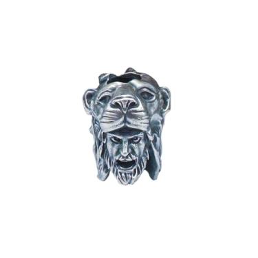 Imagem de Máscara de cabeça de leão rosto de latão cabeça EDC contas pingente suprimentos de fabricação de joias, personalidade God of War Man Diy ferramentas ao ar livre contas paracord berloque cordão de