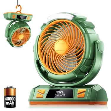 Imagem de Ventilador de LED para acampamento com luz, ventilador de barraca externo alimentado por bateria recarregável de 40000 mAh com luz e gancho, 6 velocidades, ventilador de mesa USB pessoal para