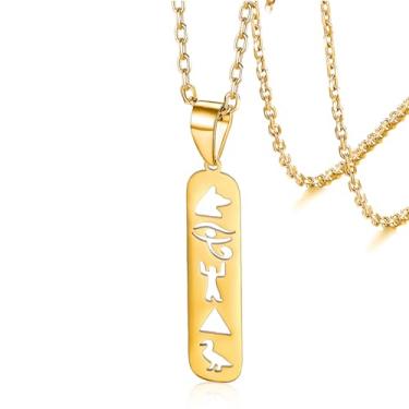 Imagem de VASSAGO Colares com símbolo egípcio antigo Ankh cruz olho de Hórus colar pingente vintage pirâmides egípcias colar pingente colar meio sol boa sorte amuleto joias presente, Aço inoxidável, Sem Pedra