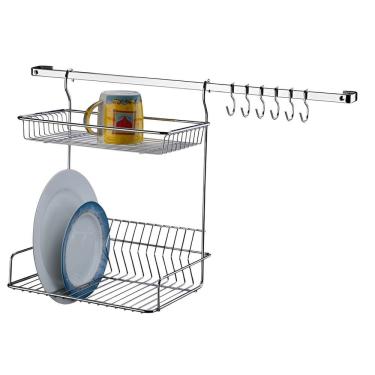 Imagem de Kit Escorredor De Louças Duplo Com Barra Ganchos De Parede Para Cozinha Cromado - Future