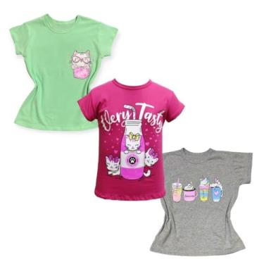 Imagem de Kit Com 3 Blusa Infantil Menina T-shirt Camiseta Feminina (1 Verde bebe 1 Cinza 1 Rosa pink, 6)