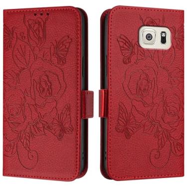 Imagem de Telefone Flip Covers Compatível com Samsung Galaxy S6 Edge Case, Wallet Case Slim PU Leather Phone Flip Folio Case, Capa protetora à prova de choque com porta-cartões + Alça de pulso Capa protetora da