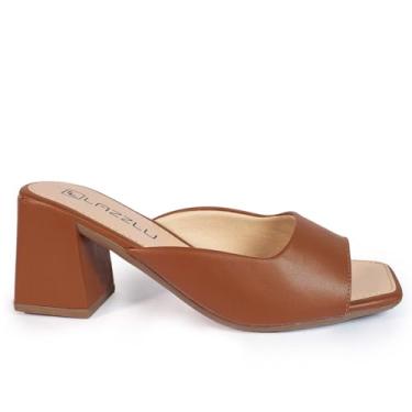 Imagem de Sandália Tamanco Salto Bloco Grosso Feminino Bico Quadrado (Caramelo, BR, Adulto, Numérico, 36)