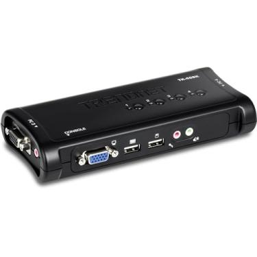 Imagem de TRENDnet Interruptor KVM USB de 4 portas com áudio, controle até 4 computadores, Windows, Linux, Mac OS, resolução VGA 2048 x 1526, Plug and Play, alimentado por USB, cabos KVM incluídos, preto,