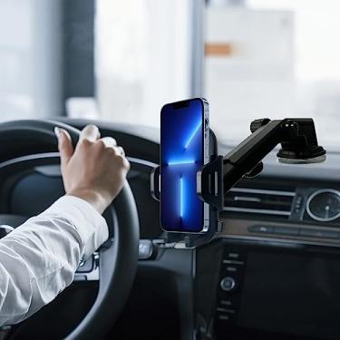 Imagem de Suporte de telefone para carro versão 2020 ajustável com gola longa e suporte adaptável para para-brisa, painel e mesa de escritório. Compatível com qualquer smartphone